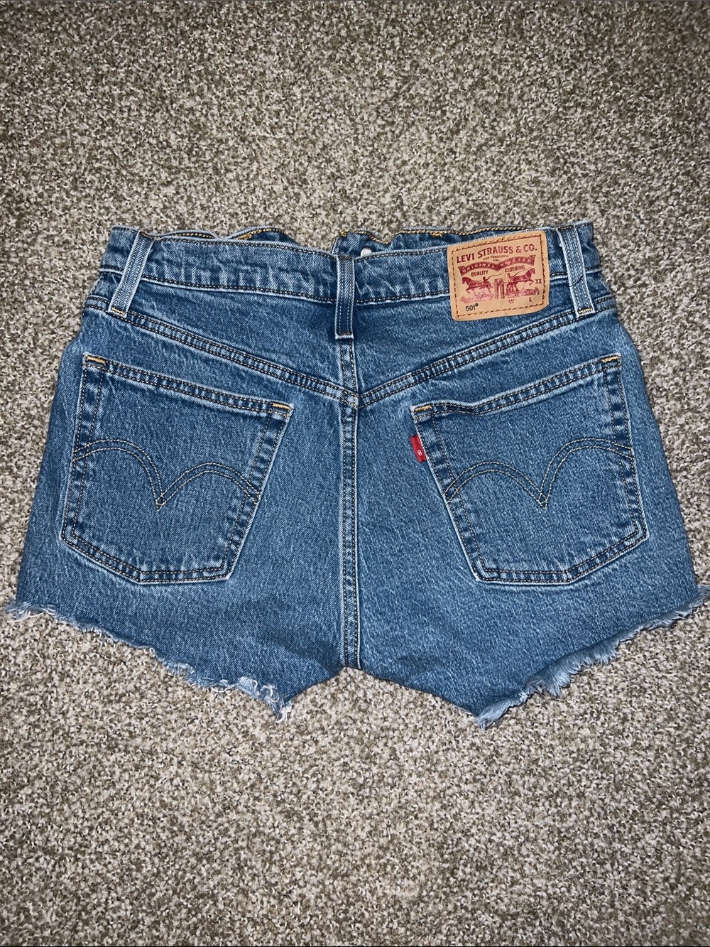 Levi's 501 Blue Frayed Hem Jean Shorts